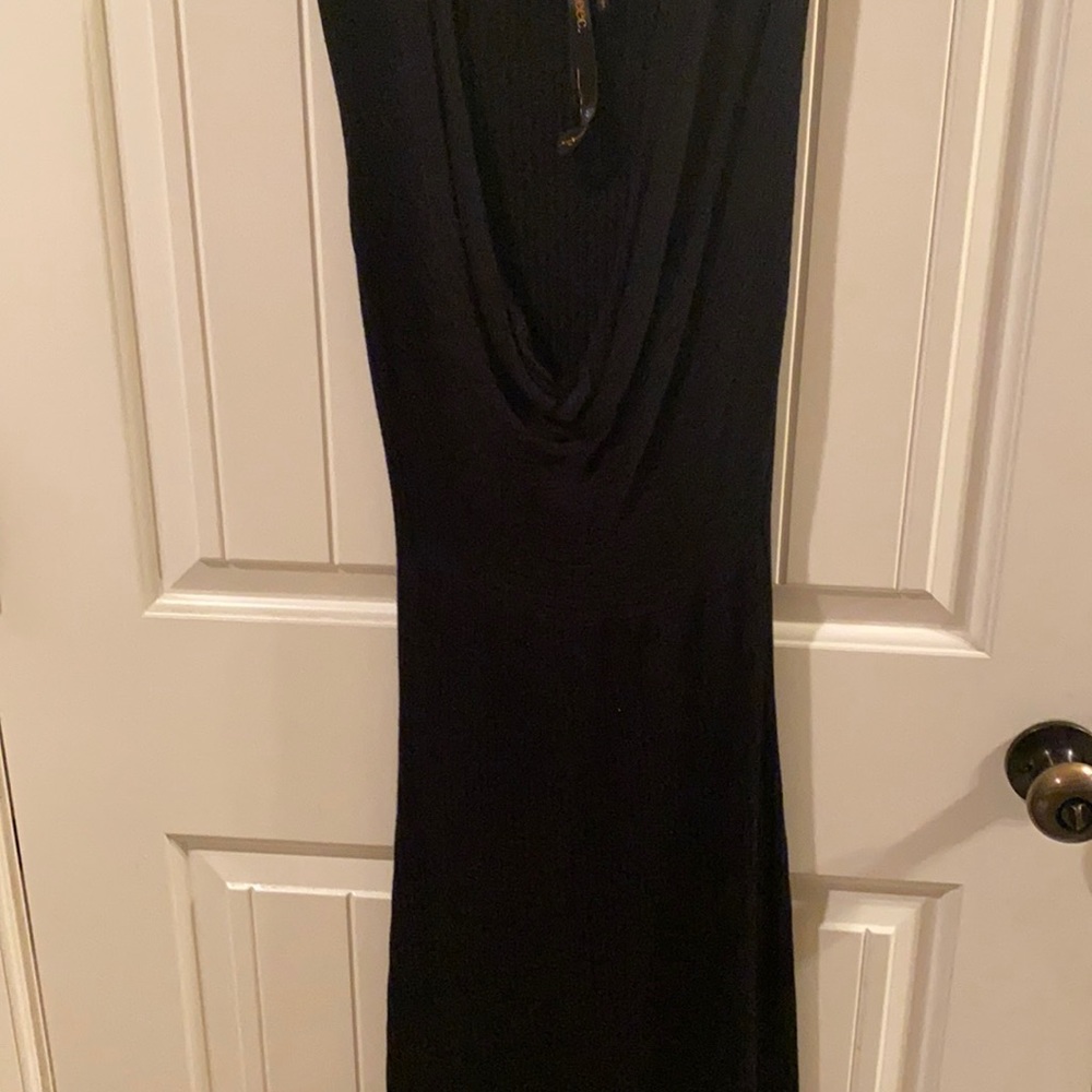 Black, knee length cow neck sweater dress